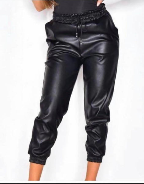Black Leather trouser, Leather jogging trousers