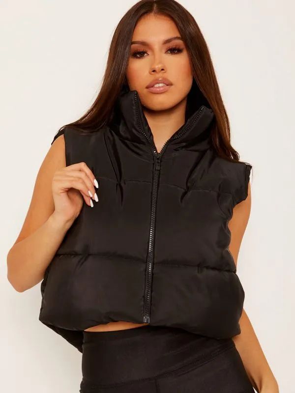 Ladies Short Cropped Puffer Padded Gilet Jacket Sleeveless Quilted Waistcoat