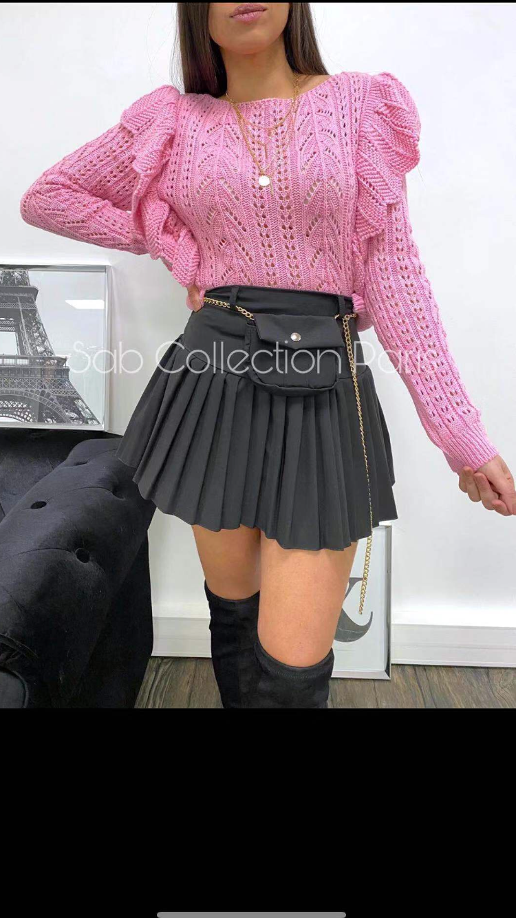 Black Pleated Skirt with Silver Chain & Bag (Copy)