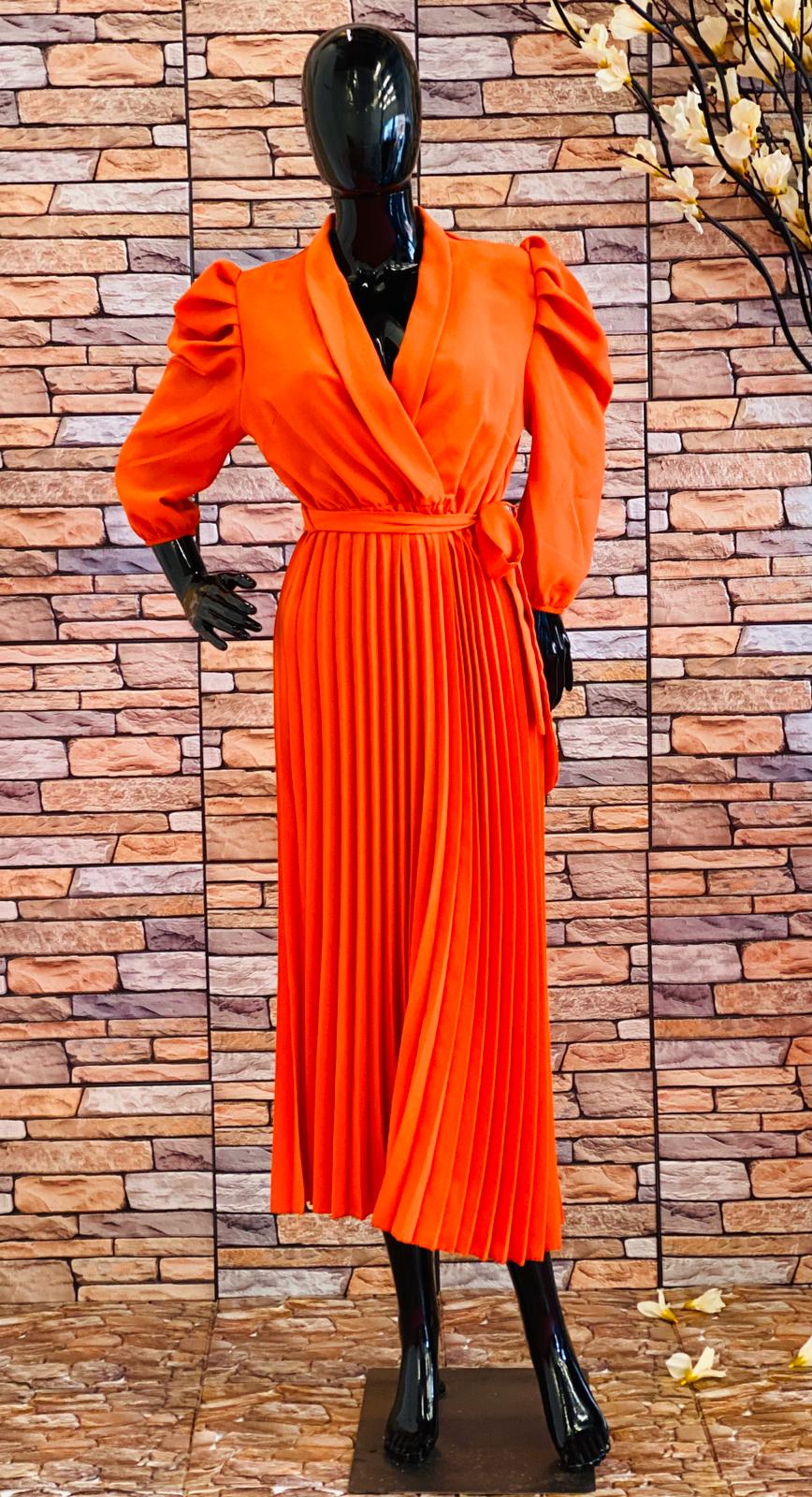 Tanoly Orange Puff Long Dress