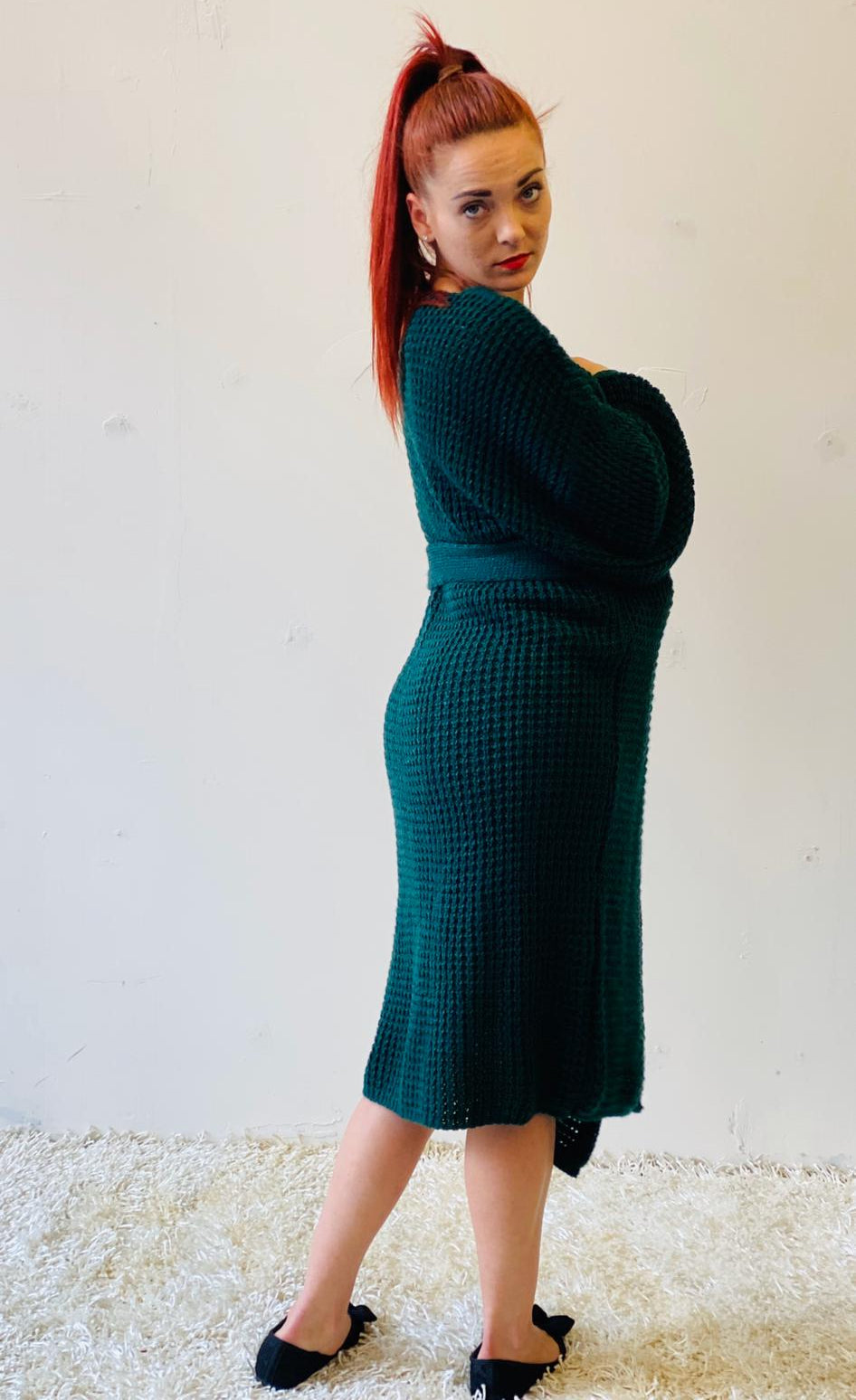 Tanoly Long Knitted Green Wrap Cardigan